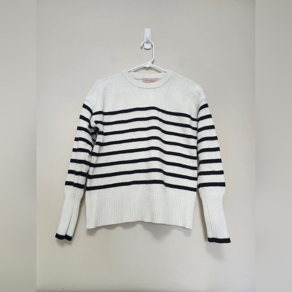 Philosophy White and Black Striped Crew Neck Sweater Womens Small